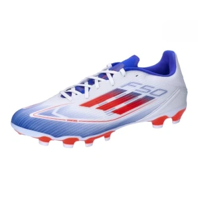 Image of adidas Performance F50 League MG Moulded stud football boots, Men&#039;s, Size: 10, Footwear white/solar red/lucid blue Textile/synthetics