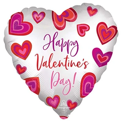 Image of Amscan Anagram 4227601 Happy Valentine&#039;s Day Satin Luxe Floating Hearts Foil Heart Balloon 18&quot;