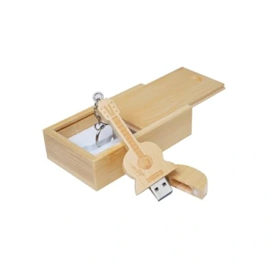 Image of Meiyuexiang Guitar Shaped Maple Wood Memory Stick USB Flash Drive in Box (3.0/32GB, Bamboo wood)