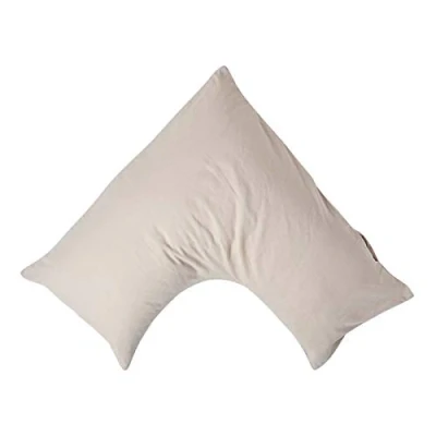 Image of HOMESCAPES Luxury Soft Linen V Shaped Pillowcase Plain Natural Textured French Flax Fibre &amp; Pure 100% Cotton Blend Cream
