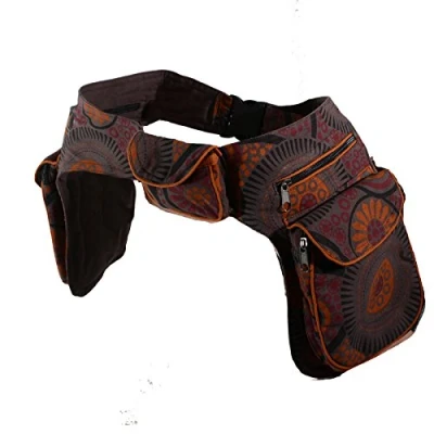 Image of Kunst und Magie Double Bum Bag Sidebag Belt Festival Hippie Goa, brown, ca. 28 x 18 4 cm