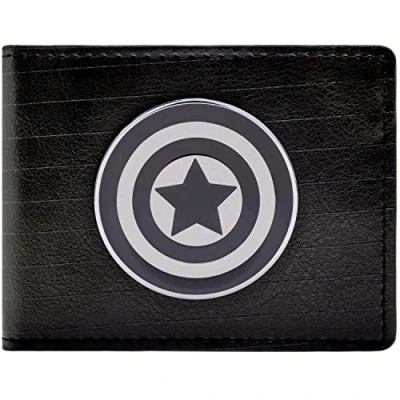 Image of Captain america Silver Shield Badge Black ID and Card Bi Fold Wallet,One Size