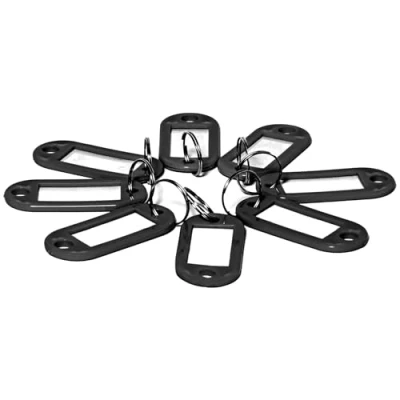 Image of D.RECT Key Tags 10 Pcs Plastic Keyring with Loops Ring Window for Luggage, Pet Name and Office Labels, Black