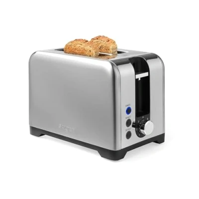 Image of Salter Stainless Steel 2 Slice Toaster Wide Slots For Extra Thick Bread, Bagels &amp; Crumpets, 7 Browning Levels, Removable Crumb Tray, Defrost, Reheat Cancel Functions, High Lift Eject, 930W