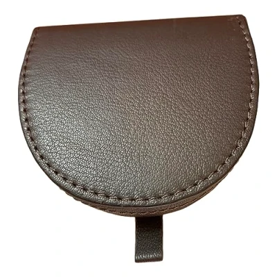 Image of Lorenz Goat Nappa Leather Horseshoe Shape Tray Purse with Note Section Dark Brown