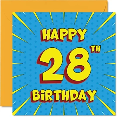 Image of Fun 28th Birthday Cards for Men Woman Comic Book Happy Card Sister Auntie Uncle Son Daughter Brother Cousin Nephew Niece, 145mm x Greeting Cards,