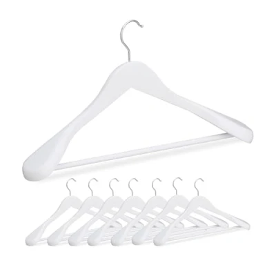 Image of Relaxdays Set of 8 Suit Hanger, 90% wood 10% iron, White, 23 x 45 6 cm