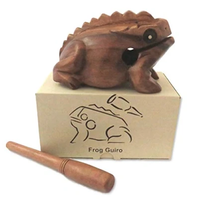 Image of Purity Style Wooden Croaking Frog Güiro in Gift Box Fair Trade Percussion Instrument (16cm long)