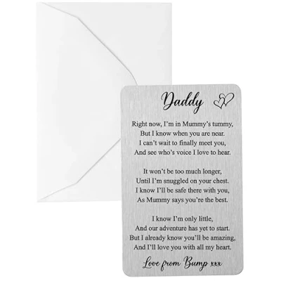 Image of Personalised Sentimental Keepsake Daddy From Baby Bump Metal Wallet Card Dad To Be Fathers Day Gift (Organza Bag)