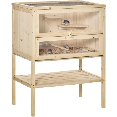 Image of PawHut Wooden Hamster Cage w/Shelf, Openable Top for Gerbils Mice, 60 X 40 80cm