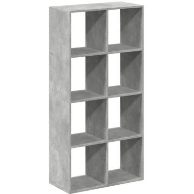 Image of vidaXL Room Divider Bookcase Shelf Bookshelf Concrete Grey Engineered Wood 8 Cubical Compartments 69.5 x 29 137.5 cm Modern Freestanding