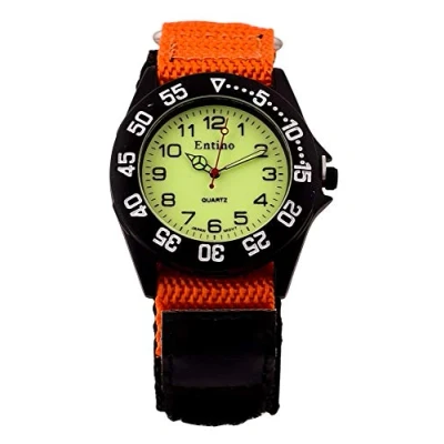 Image of Entino Unisex Wrist Watch Luminous Face Hook and Loop Fastener Sports Analog Display Japanese Quartz Movement with Nylon Riptape Strap E NTS (Orange)