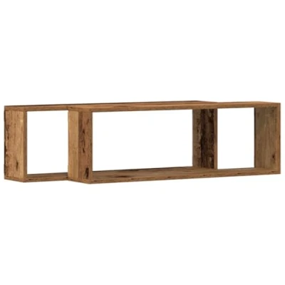 Image of vidaXL Rustic Wall Shelf Set Wood Storage Shelves for Living Room/Kitchen/Office 80x15x26 cm 2 Pack Brown Finish