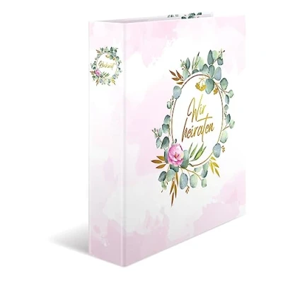 Image of HERMA Wedding Planner Folder with Wir Heiraten Motif, A4, Organiser Gold Embellishments and 10 Piece Register, Engagement Gift