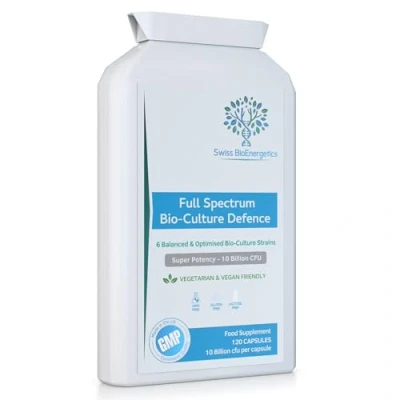 Image of Full Spectrum Bio Culture Defence 120 Capsules High Strength 10 Billion Live CFU Multi Strain Cultures + FOS Formula Latest DRCaps© Encapsulation to Protect from gastric acids