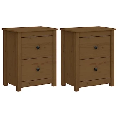 Image of vidaXL 2x Solid Wood Pine Bedside Cabinets Bedroom Wooden Nightstand End Table Bed Cabinet Telephone Stand Side with Drawer Honey Brown