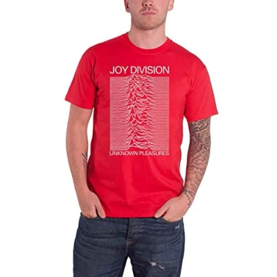 Image of Joy Division T Shirt Unknown Pleasures White On Red Logo Official Mens M