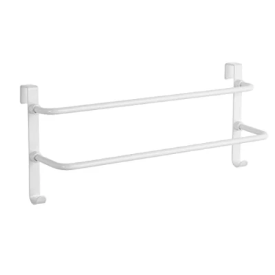 Image of EMKE Double Towel Rail, Bathroom Over the Door Hanging Rack with Hooks, Stainless Steel Sink Holder Large Space for Kitchen Toilet Hotel Shower Room, Radiator White