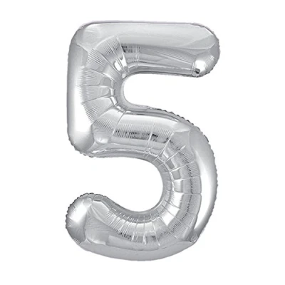 Image of Silver Number 5 Shaped Large Foil Balloon (86cm) 1 Piece Perfect for Birthday Parties and Special Events