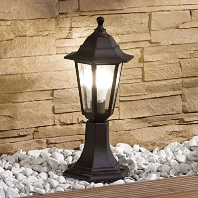 Image of Black Coach Lantern Light Small Post Short Pathway Pedestal E27 IP44 Weatherproof Outdoor Garden Wall Patio Coast (No Bulb)