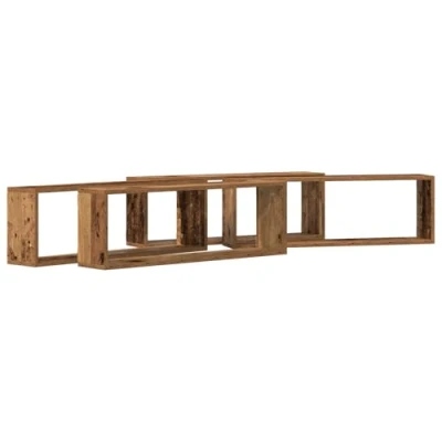 Image of vidaXL wall shelf set of 4 80x15x26 cm old wood finish