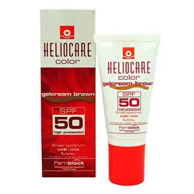 Image of Heliocare Colour Gelcream Brown SPF 50 50ml / Sun Cream For Face UVA and UVB Anti Ageing Sunscreen Protection Combination, Dry, Oily Normal Skin Types Natural looking foundation coverage