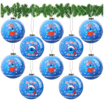 Image of Disney Stitch Tree Baubles Christmas Decorations Pack of 10 Festive Hanging Ornament Balls Xmas Gifts