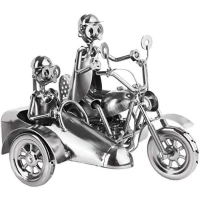 Image of BRUBAKER Screw Man Motorcycle with Sidecar Handmade Iron Figure Metal 9 In Gift for Motorcyclists and Fans