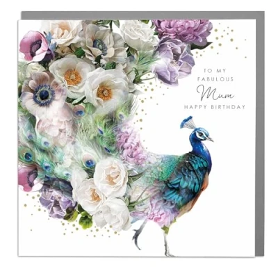 Image of Fabulous Mum Peacock Birthday Card with Grey Envelope by Lola Design
