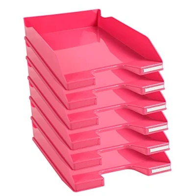 Image of Exacompta Ref. 113284D set of 6 COMBO MIDI letter trays dimensions 34.6 x 25.5x 6.5 cm for A4 + format documents glossy raspberry color