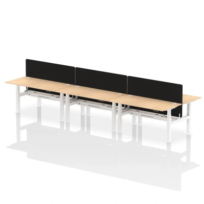Image of Air B2B 1600x800mm Adjustable 6P Bench Desk CP Maple/White + Screen
