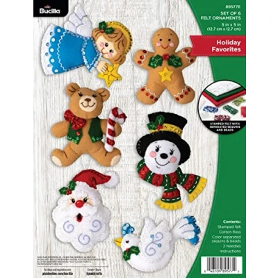 Image of Bucilla Holiday Favorites Set of 6 Felt Applique Ornament Making Kit, Perfect for DIY Needlepoint Arts and Crafts, 89577E