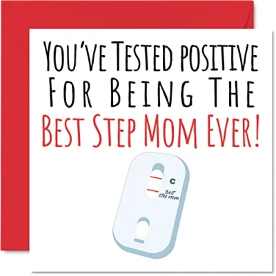 Image of Funny Birthday Cards for Step Mom Postive Best Ever Joke Happy Card from Daughter Son, Mother Gifts, 145mm x Mother&#039;s Day Greeting Gift
