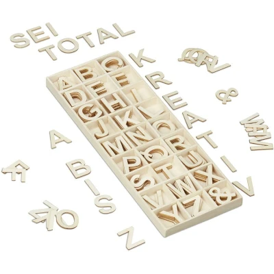 Image of Relaxdays Wooden Letter Set, 162 Pieces, Capital A Z, Signs, 3 cm, Small, for Handicraft, Decoration, Classroom, Natural, Wood, 1.5 x 11 30 cm