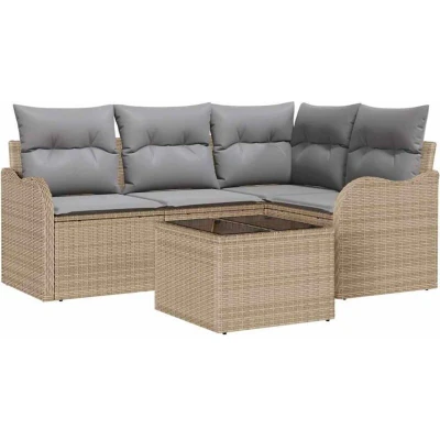 Image of vidaXL 5 Piece Garden Sofa Set with Cushions Black Poly Rattan