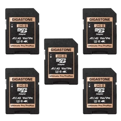 Image of Gigastone UHS II MicroSD to SD Memory Card Adapter, Camera Ultimate Adapter 5 Pack…