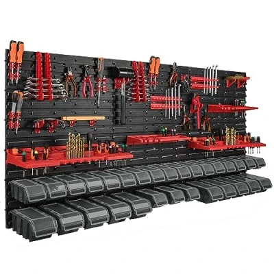 Image of botle Wall Shelf with 30 Storage Boxes Lid, Tool Holders, Stacking Boxes, for Workshop, Workbench, 178 x 78 cm
