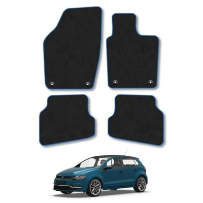 Image of Car Mats Compatible with VW Polo (2009 2017) Tailored Fit Blue Carpet Floor Set Accessory Custom 4 Pieces Anti Slip Backing &amp; Binding Trim Edge