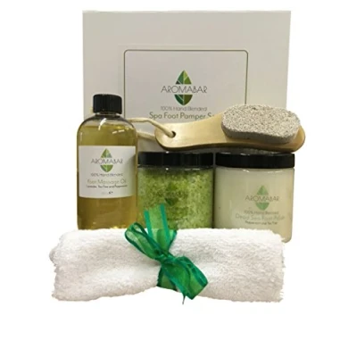 Image of Spa Foot Pamper Kit Includes Massage Oil, Fresh Feet Salts Soak, Dead Sea Scrub &amp; Wooden Brush Pumice