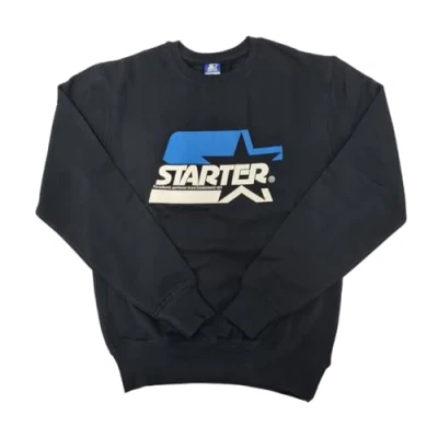 Image of STARTER Men&#039;s American Sportwears Urban Cotton Overhead Skater Sweatshirt, Black, Blue (UK, Alpha, L, Regular, Black)