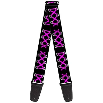 Image of Buckle Down GS W30398 &quot;Corset Lace Up Black/Fuchsia&quot; Guitar Strap