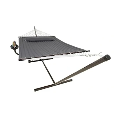 Image of Vita5 Hammock Stand with Sidetable, Garden Hammocks 2 Persons, Side Table &amp; Detachable Pillow, Heavy Duty 200kg Capacity, Indoor and Outdoor for Patio, Pool or Backyard (Dark Grey)