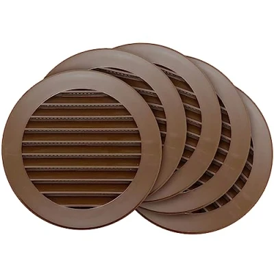Image of 5 Pack 5&#039;&#039; Inch / 125 mm Plastic Vent Cover Brown Round Soffit Exhaust Ventilation Louver Air Inlet Grille Built in Screen Mesh HVAC