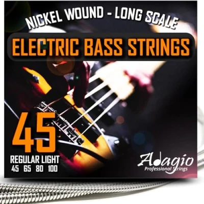 Image of .045 100 Medium/Light Electric Bass Guitar Strings Set for Power/Swing Nickel Plated ADAGIO PRO