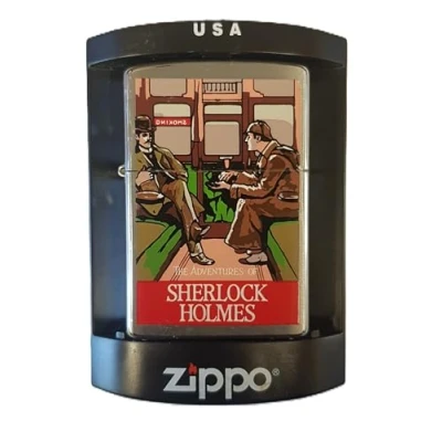 Image of Zippo Sherlock Holmes Ltd Edition Brushed Chrome Petrol Lighter Railway Carriage