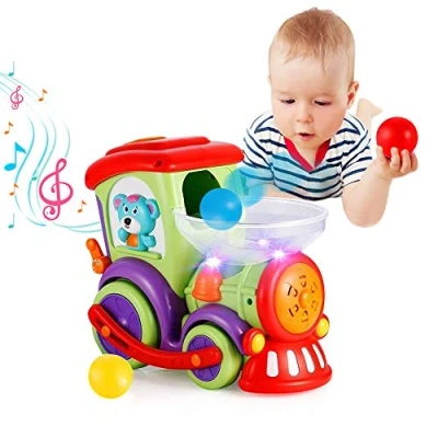 Image of VATOS Toy Train for 1+ Year Old Electric Toddler with Drop Balls &amp; Musical Talking Sound Sensory Light, Crawling Baby Car Toys 1st Birthday Gift 18 Months and 1 2 3 Boys Girls