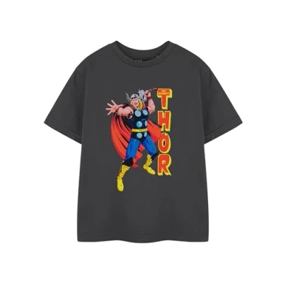 Image of Marvel Thor Kids Short Sleeve Charcoal T Shirt Superhero Graphic Tee for Sleeved with Iconic Hammer Design Avengers Children&#039;s Apparel Movie Merchandise Gift