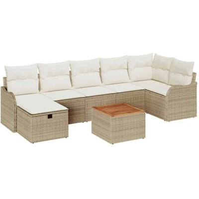 Image of vidaXL 8 Piece Garden Sofa Set with Cushions Beige Poly Rattan