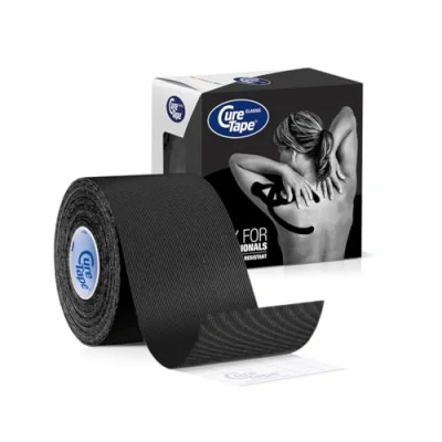 Image of CureTape Classic Black Waterproof Kinesiology Tape Medical Injury The Best Adhesion Increase Mobility &amp; Performance Reduce Joint Pain Sports 5cm