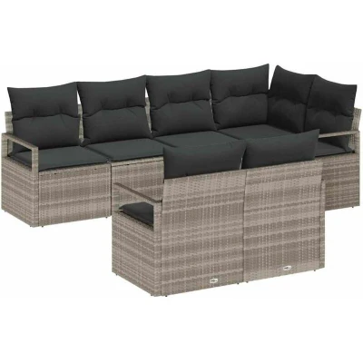Image of vidaXL 7 Piece Garden Sofa Set with Cushions Light Grey Poly Rattan